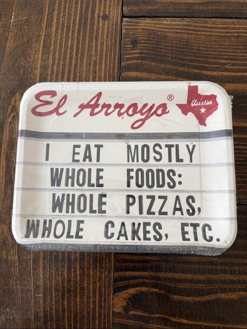 White and Red Decorative Paper Plates with Marquee Text